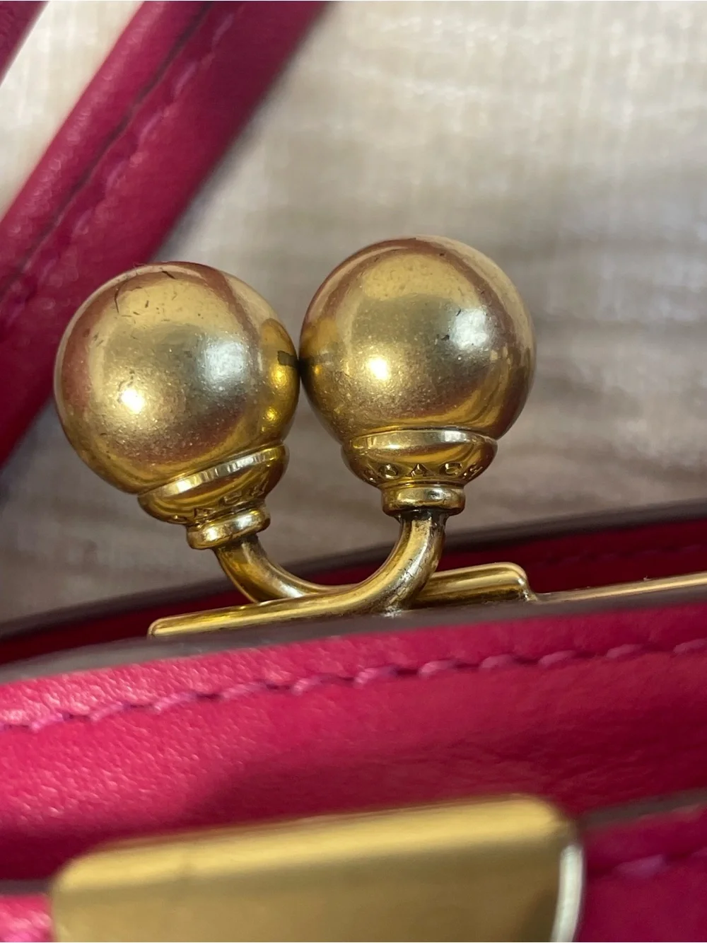 Coach Fuchsia Pebbled Leather Kiss-Lock Satchel with Gold Hardware